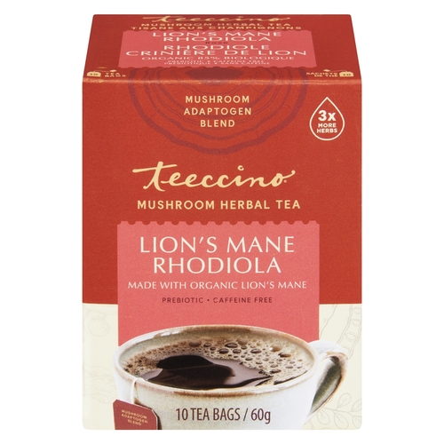 Teeccino - Mushroom Herbal Tea - Lion's Mane Rhodiola 10s