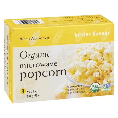 Whole Alternatives - Organic Microwave Popcorn - Butter Flavour 3's 297g, 1 Each