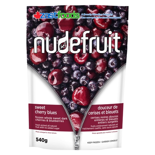 Nudefruit Frozen - Sweet Cherry Blues - Whole Sweet Dark Cherries & Blueberries 540g, 1 Each