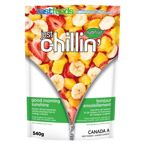 Nudefruit - Just Chillin' - Good Morning Sunshine - Frozen Bananas, Strawberries, Mango 500g, 1 Each