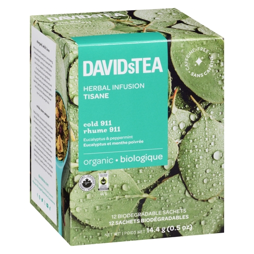 DAVIDsTEA - Organic Herbal Infusion Cold 911 - 12 Biodegradable Sachets 12s, 1 Each