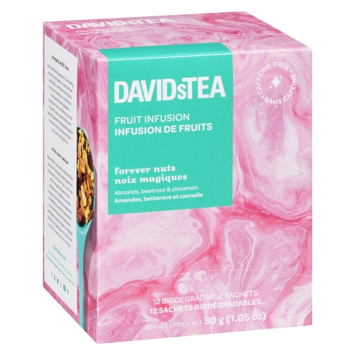 DAVIDsTEA - Fruit Infusion Forever Nuts - 12 Biodegradable Sachets 12s, 1 Each