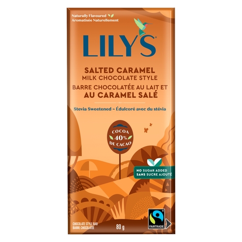 Lily's - Stevia Sweetened Milk Chocolate Style Bar - Salted Caramel - 40% Cocoa 85g, 1 Each