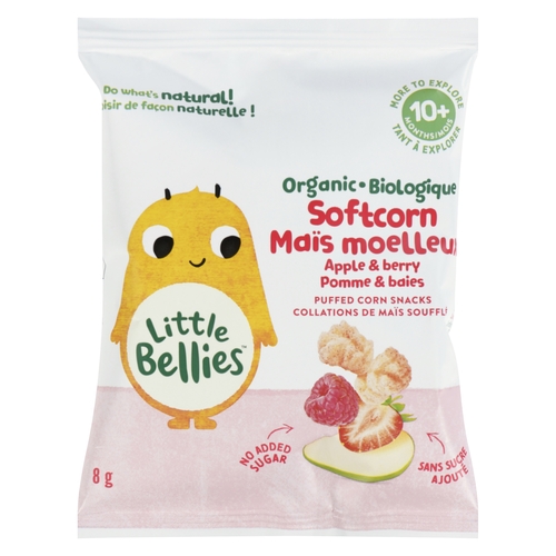 Little Bellies - Organic Puffed Corn Snacks - Softcorn Apple & Berry 10+ Months 8g, 1 Each