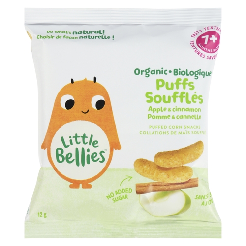 Little Bellies - Organic Puffed Corn Snacks - Apple & Cinnamon Puffs 7+ Months 12g, 1 Each