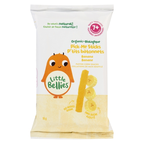 Little Bellies - Organic Tasty Textures Puffed Corn Snacks - Pick-Me Sticks - Banana 7+ Months 18g, 1 Each