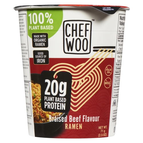 Chef Woo - Ramen Noodles - 100% Plant-Based Braised Beef Flavour 71g, 1 Each