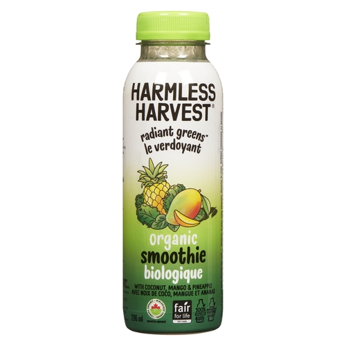 Harmless Harvest - Organic Radiant Greens Smoothie - with Coconut, Mango & Pineapple 296ml, 1 Each