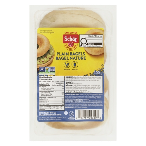 Schar - Gluten-Free Plain Bagels 400g, 1 Each
