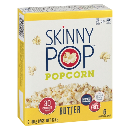 Skinny Pop Microwave Popcorn - Butter 6's 476g, 1 Each