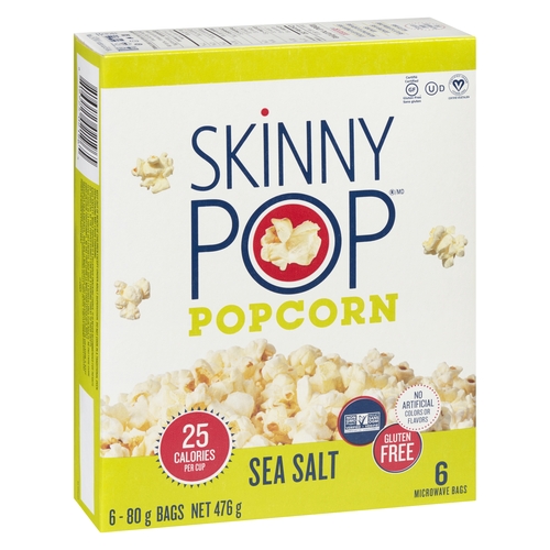 Skinny Pop Microwave Popcorn - Sea Salt 6's 476g, 1 Each