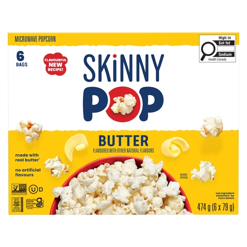 Skinny Pop Microwave Popcorn - Butter - 6's 474g, 1 Each