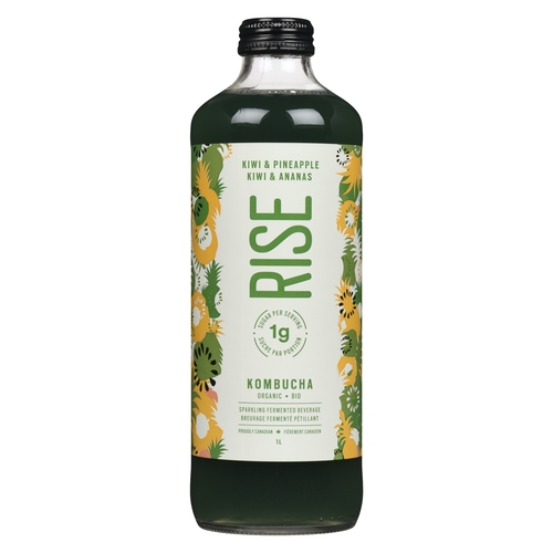 Rise Organic Kombucha Sparkling Fermented Beverage - Kiwi & Pineapple 1l, 1 Each