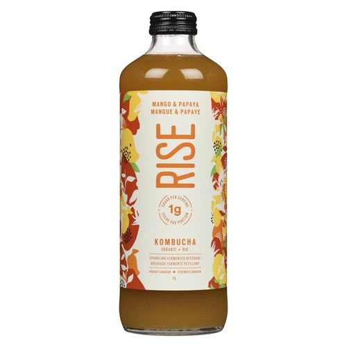 Rise Organic Kombucha Sparkling Fermented Beverage - Mango & Papaya 1l, 1 Each