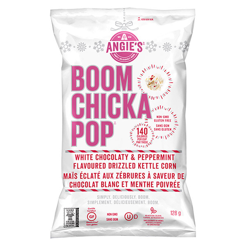 Angie's - Boom Chicka Pop - White Chocolaty & Peppermint Flavoured Drizzled Kettle Corn 128g, 1 Each