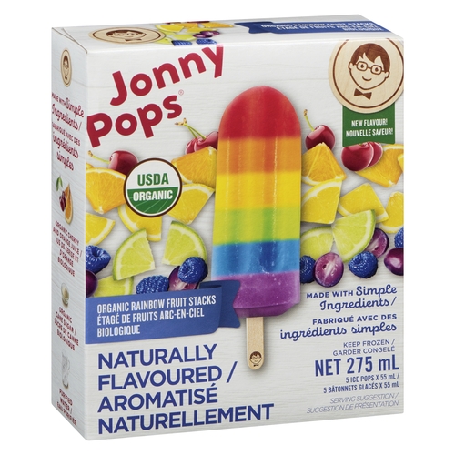 JonnyPops Organic Ice Pops - Rainbow Fruit Stacks 5/55ml, 1 Each
