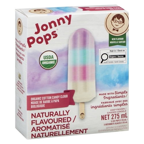JonnyPops Organic Ice Pops - Cotton Candy Cloud 5/55ml, 1 Each