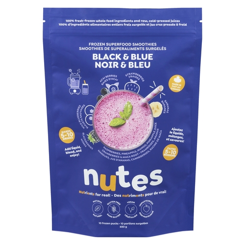 Nutes Frozen Superfood Smoothies - Black & Blue - 10 Frozen Pucks 650g, 1 Each