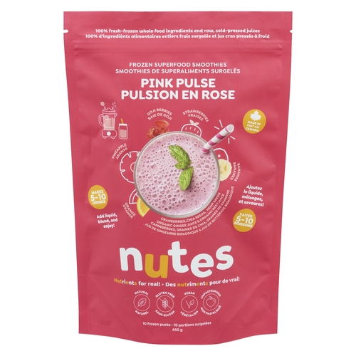 Nutes Frozen Superfood Smoothies - Pink Pulse - 10 Frozen Pucks 650g, 1 Each