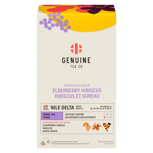 Genuine Tea Co. - Organic Herbal Tea - Elderberry Hibiscus 15s, 1 Each