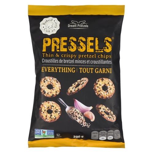 Dream Pressels - Thin & Crispy Pretzel Chips - Everything 200g, 1 Each