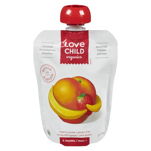 Love Child Organics - Puree - Bananas Strawberry Peaches 128ml, 1 Each