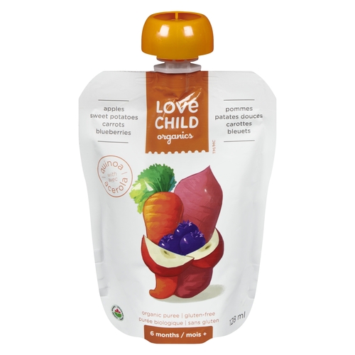 Love Child Organics - Puree - Apples Sweet Potatoes Carrots Blueberries 128ml, 1 Each