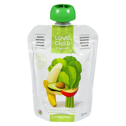 Love Child Organics - Puree - Apples Bananas Spinach Avocado 128ml, 1 Each