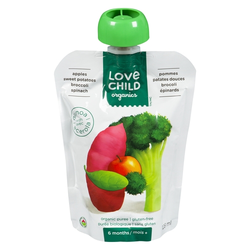 Love Child Organics - Puree - Apples Sweet Potatoes Broccoli Spinach 128ml, 1 Each