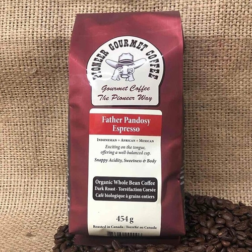 Pioneer Gourmet Coffee - Organic Father Pandosy Espresso - Whole Bean Coffee - Medium / Dark Roast 400g, 1 Each