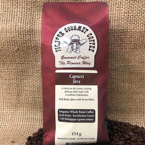 Pioneer Gourmet Coffee - Organic Capozzi Java - Whole Bean Coffee - Dark Roast 400g, 1 Each