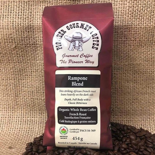Pioneer Gourmet Coffee - Organic Rampone Blend Whole Bean Coffee - Dark Roast 400g, 1 Each