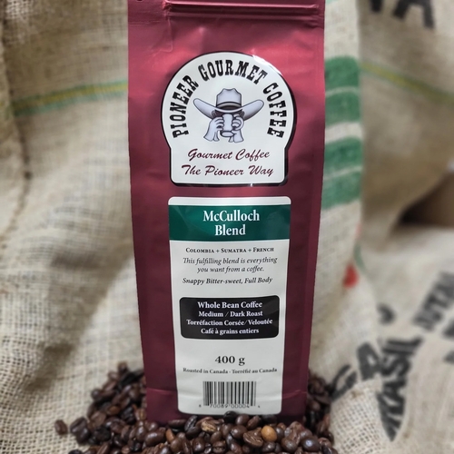 Pioneer Gourmet Coffee - MacCulloch Blend - Whole Bean Coffee - Medium / Dark Roast 400g, 1 Each