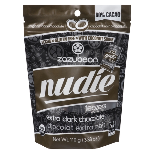 Zazubean Nudie Teezers - Organic Dark Chocolate - Extra Dark Chocolate - 80% Cacao 110g, 1 Each