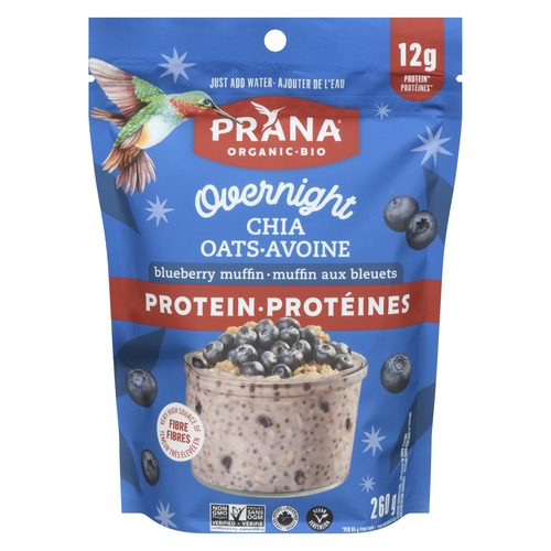 Prana - Organic Protein Overnight Chia Oats - Blueberry Muffin 260g