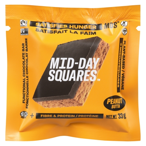 Mid-Day Squares - Functional Chocolate Bar - Peanut Butta 33g, 1 Each