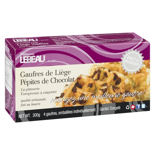 Patisserie Lebeau - Belgian Liege Waffles - Chocolate Chip 4's 300g, 1 Each