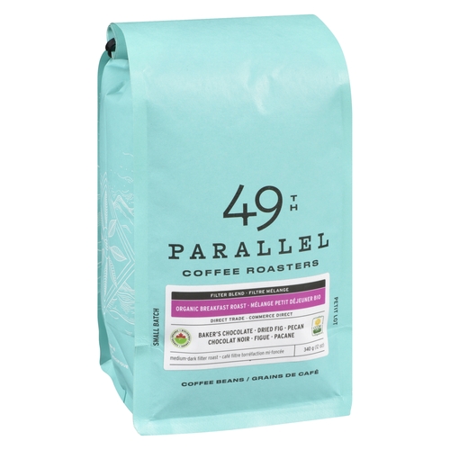 49th Parallel Coffee Roasters - Organic Coffee Beans - Breakfast Roast 340g, 1 Each