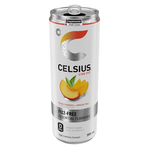 Celsius Live Fit - Fizz Free Caffeinated Energy Drink - Peach Mango + Green Tea 355ml, 1 Each