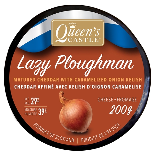 Queen's Castle Cheese - Lazy Ploughman - Matured Cheddar with Carmelized Onion Relish 200g, 1 Each