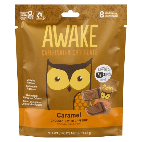 AWAKE Caffeinated Chocolate - Caramel Chocolate with Caffeine 108g, 1 Each