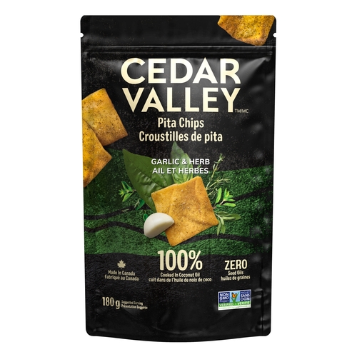 Cedar Valley Selections - Pita Chips - Garlic & Herb 180g, 1 Each