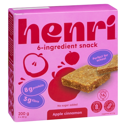 Henri Vegan Bar - 6-Ingredient Snack Apple Cinnamon 5's 200g, 1 Each