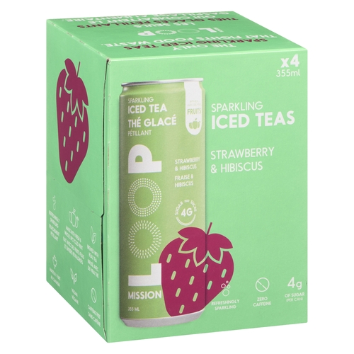 Loop Mission - Sparkling Iced Teas - Strawberry & Hibiscus 4/355ml, 1 Each