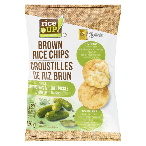 RiceUP! - Brown Rice Chips - Dill Pickle Flavour 120g, 1 Each