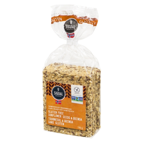 Sigdal Bakeri - Norwegian Crispbread - Gluten Free Sunflower Seeds & Quinoa 190g, 1 Each