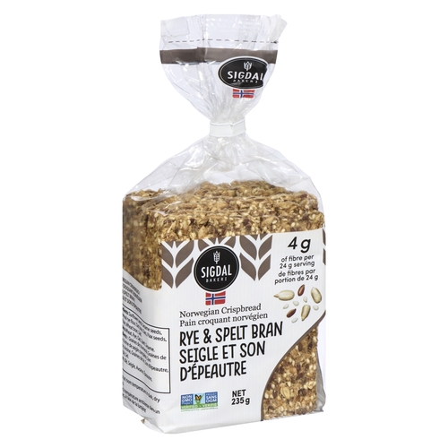 Sigdal Bakeri - Norwegian Crispbread - Rye & Spelt Bran 235g, 1 Each