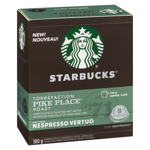 Starbucks - Nespresso Coffee - Pike Place Roast 8's 100g, 1 Each