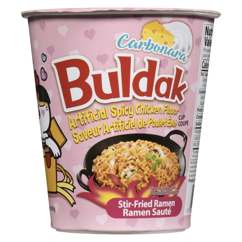 Samyang - Buldak Stir-Fried Ramen Cup - Carbonara Artificial Spicy Chicken Flavour 80g, 1 Each