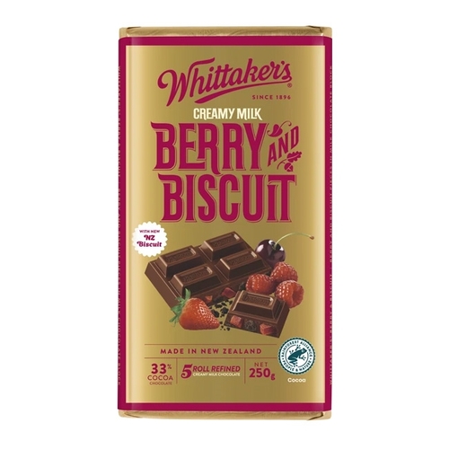 Whittaker's Creamy Milk Chocolate Block - Berry & Biscuit 33% Cacao 250g, 1 Each